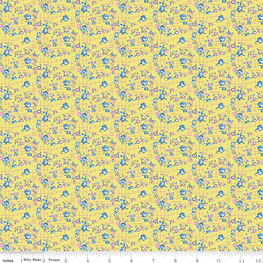 Dear Sweethearts Quilt Fabric - Apron Grid Floral in Yellow - C18091-YELLOW