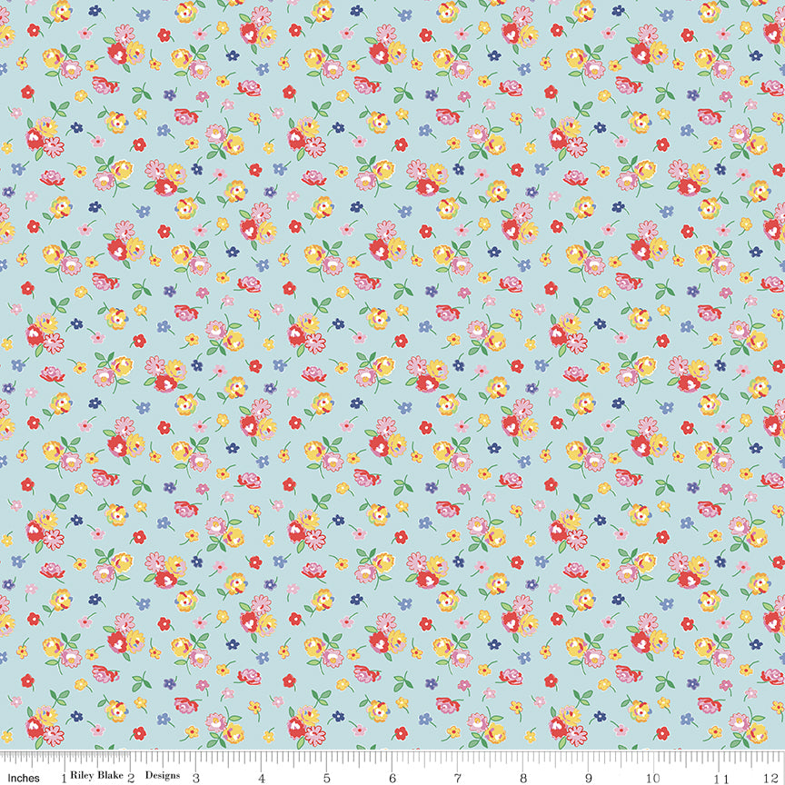 Dear Sweethearts Quilt Fabric - Calico in Blue - C18094-BLUE