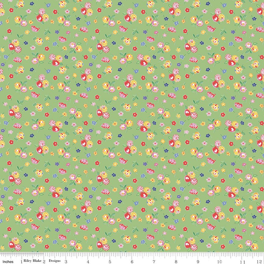 Dear Sweethearts Quilt Fabric - Calico in Green - C18094-GREEN