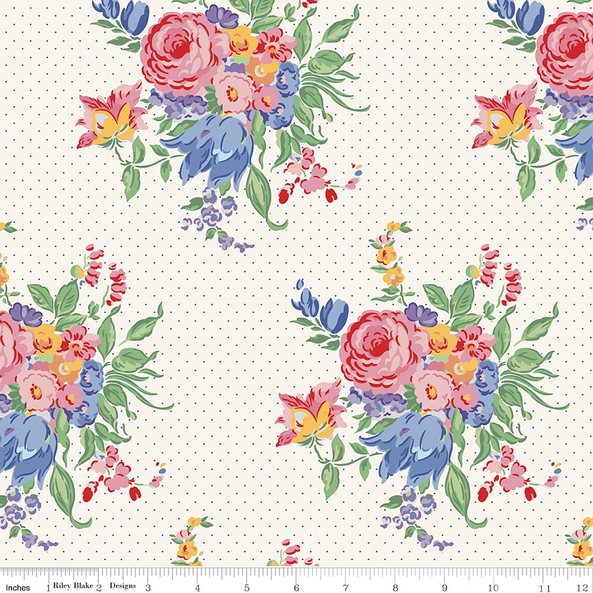 Dear Sweethearts Quilt Fabric - Floral Pindot in Ivory - C18090-IVORY