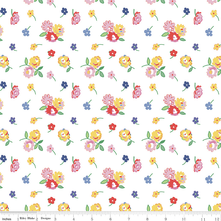Dear Sweethearts Quilt Fabric - Floral Toss in White - C18092-WHITE