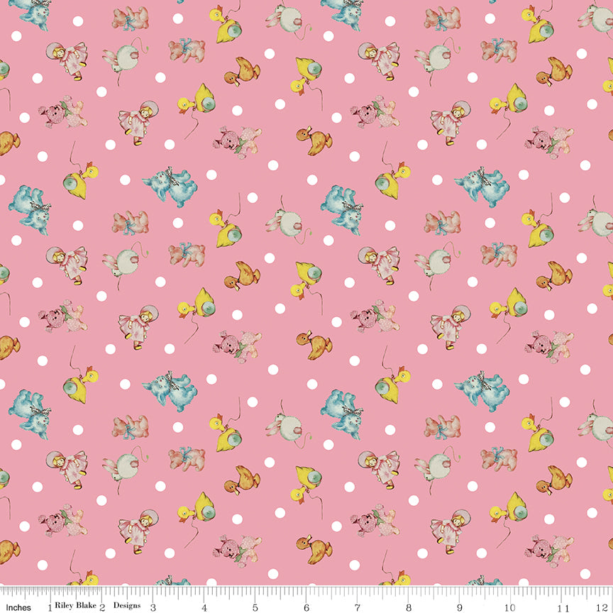 Dear Sweethearts Quilt Fabric - Toy Toss in Pink - C18093-PINK