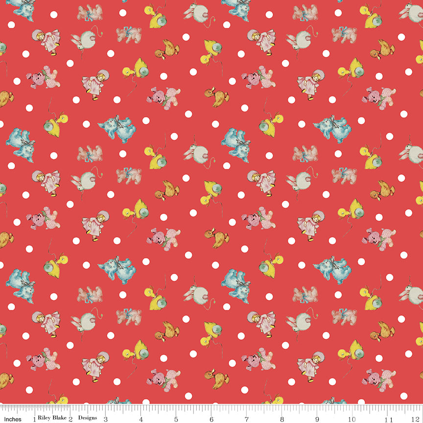 Dear Sweethearts Quilt Fabric - Toy Toss in Red - C18093-RED