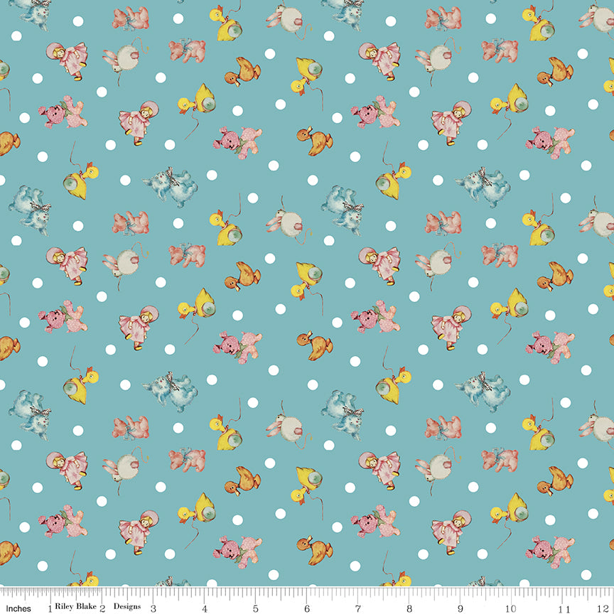 Dear Sweethearts Quilt Fabric - Toy Toss in Teal - C18093-TEAL