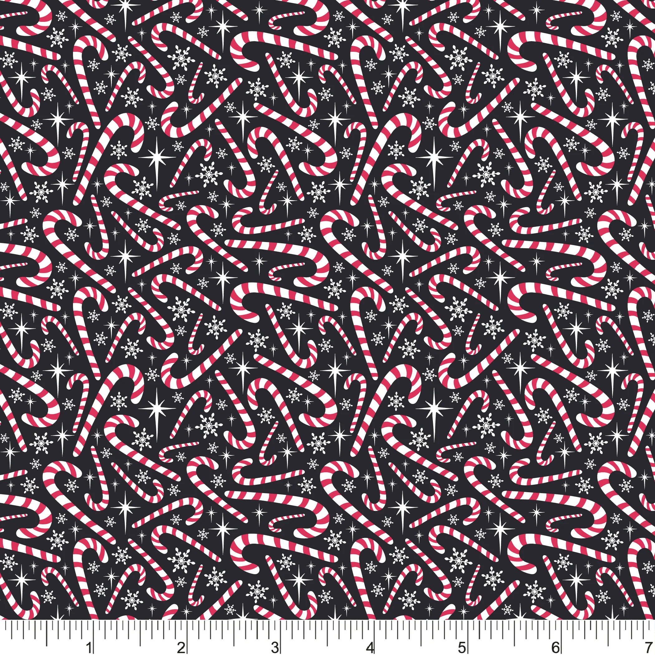 Deck the Halls Quilt Fabric - Christmas Candy Canes in Black - PH0695