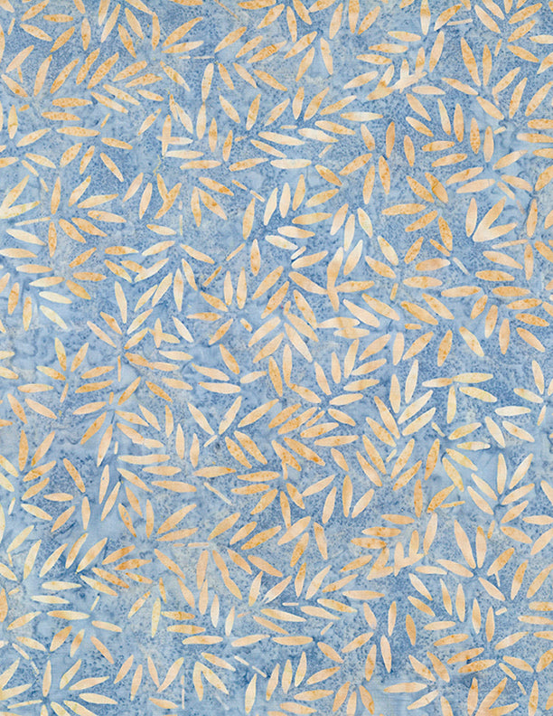 Del Mar Batik Quilt Fabric - Bamboo Leaves in Blue/Orange - 1400 22175 448