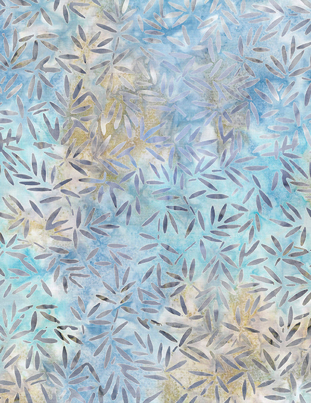 Del Mar Batik Quilt Fabric - Bamboo Leaves in Blue/Tan - 1400 22175 492