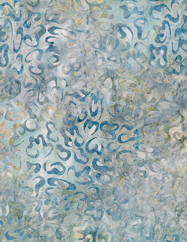 Del Mar Batik Quilt Fabric - Curls in Blue/Tan - 1400 22230 442