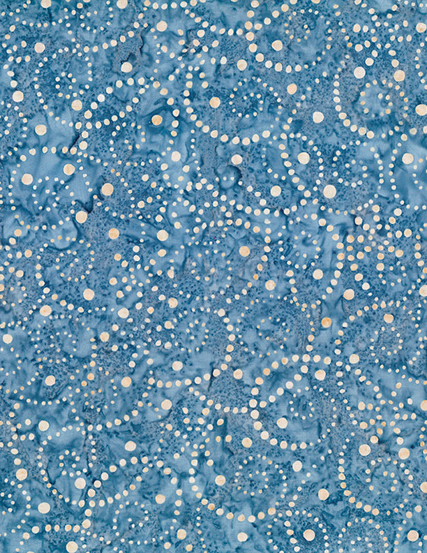 Del Mar Batik Quilt Fabric - Pointillist Scroll in Blue/Tan - 1400 22264 442