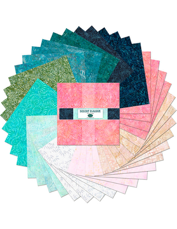 Desert Bloom Batik Quilt Fabric - 10 Karat Crystal - set of 42 10" Squares - 511 119 511