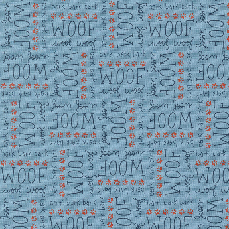 Dog Daze Quilt Fabric -  Woof in Light Blue - 20843 16