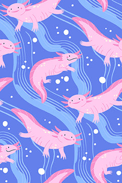 Down by the Pond Quilt Fabric - Axolotls in Blue/Pink - 12025111