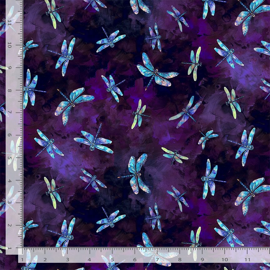 Dragonfly Mist Quilt Fabric - Flying Dragonflies in Purple - NATURE-CD3895 PURPLE