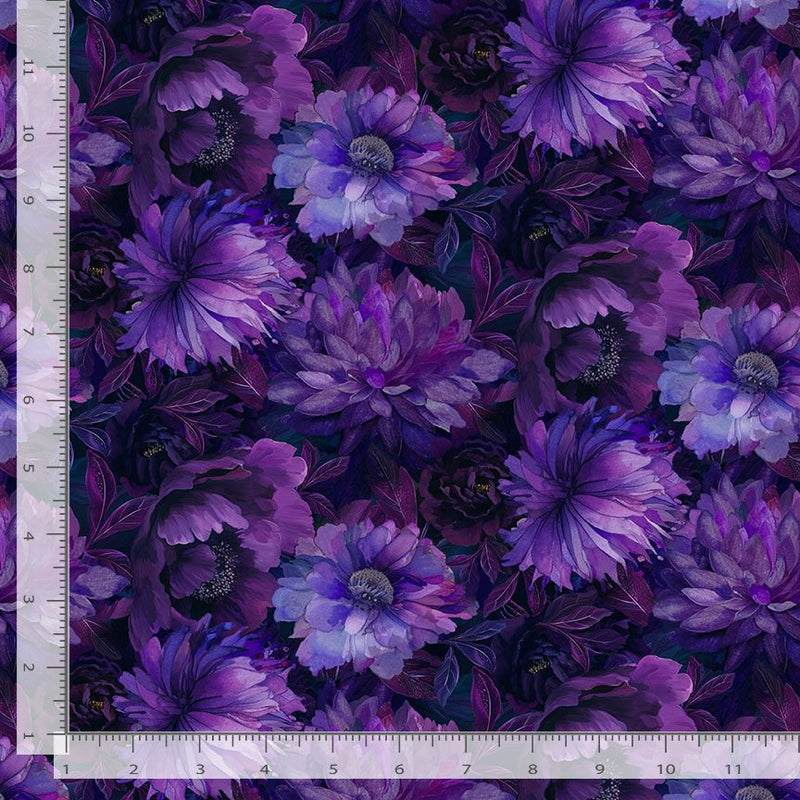 Dragonfly Mist Quilt Fabric - Large Floral in Violet Purple - NATURE-CD3893 VIOLET