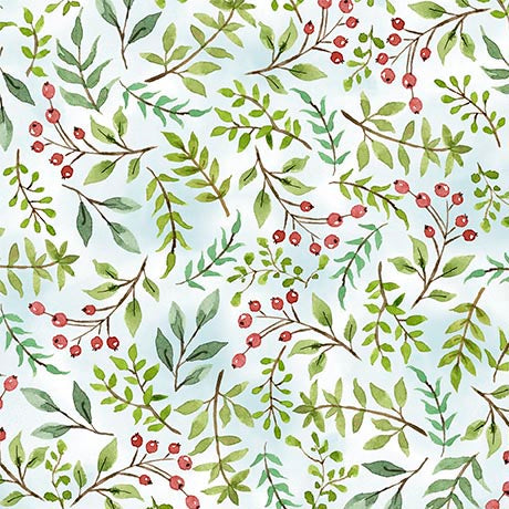 Drawn to Birds Quilt Fabric - Berry Sprigs in Pale Blue - 2600 31138 B