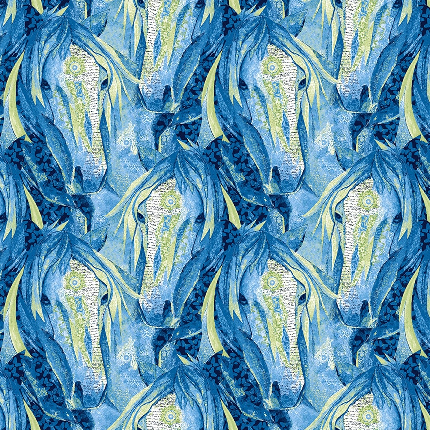 Dream Horses Quilt Fabric - Large Horseheads Allover in Navy - 7471-77