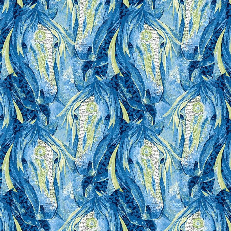 Dream Horses Quilt Fabric - Large Horseheads Allover in Navy - 7471-77