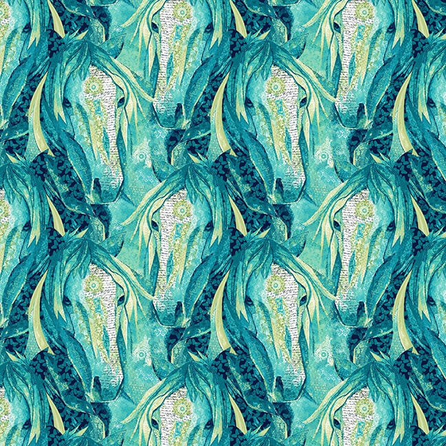 Dream Horses Quilt Fabric - Small Horseheads Allover in Aqua - 7472-66