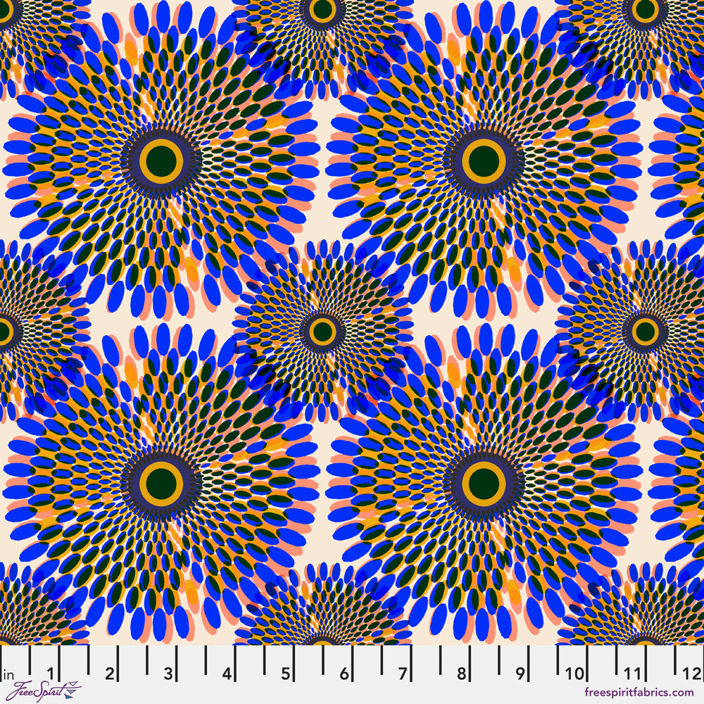 Echoes of Colour Quilt Fabric - Feathered Halo in Cobalt - PWKC015.COBALT
