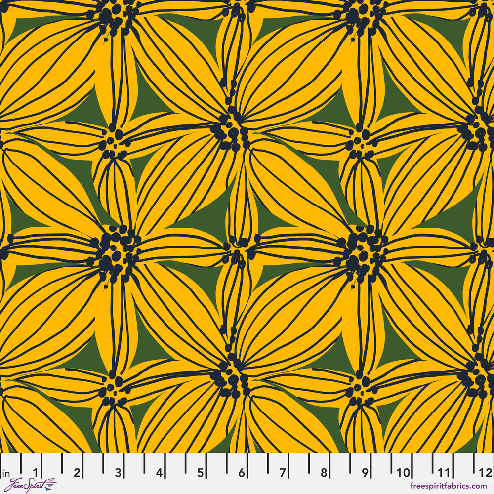 Echoes of Colour Quilt Fabric - Sunburst Blossoms in Golden - PWKC024.GOLDEN
