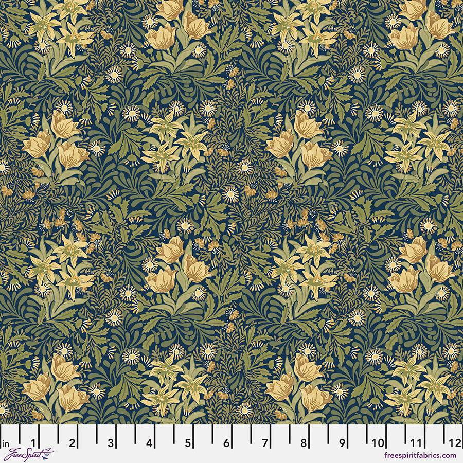 Emery Walker's House Quilt Fabric by Morris & Co - Bower in Navy Blue - PWWM099.NAVY