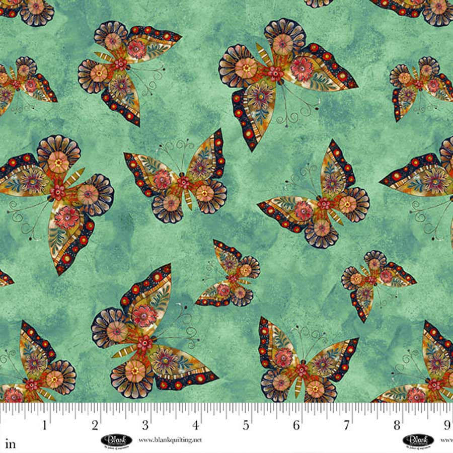 Enchanted Canopy Quilt Fabric - Butterflies in Teal - 4605-67