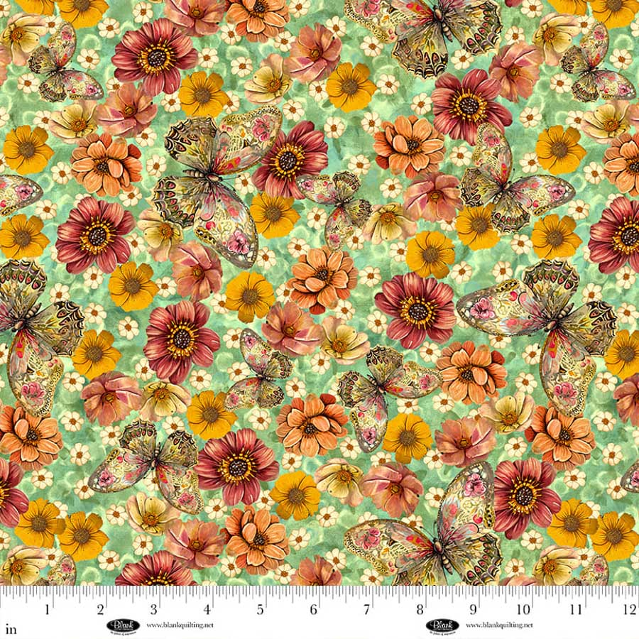 Enchanted Canopy Quilt Fabric - Butterflies with Flowers in Light Teal - 4611-62