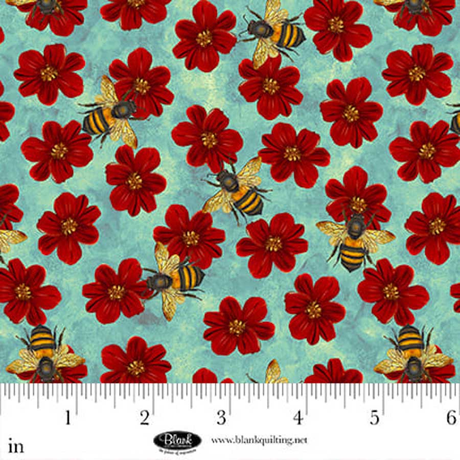 Enchanted Canopy Quilt Fabric - Flowers with Bees in Light Blue - 4609-70