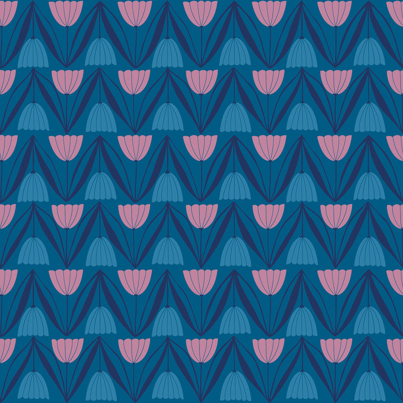 Endpaper Quilt Fabric by Ruby Star Society - Tulips in Blue Raspberry - RS6043 16