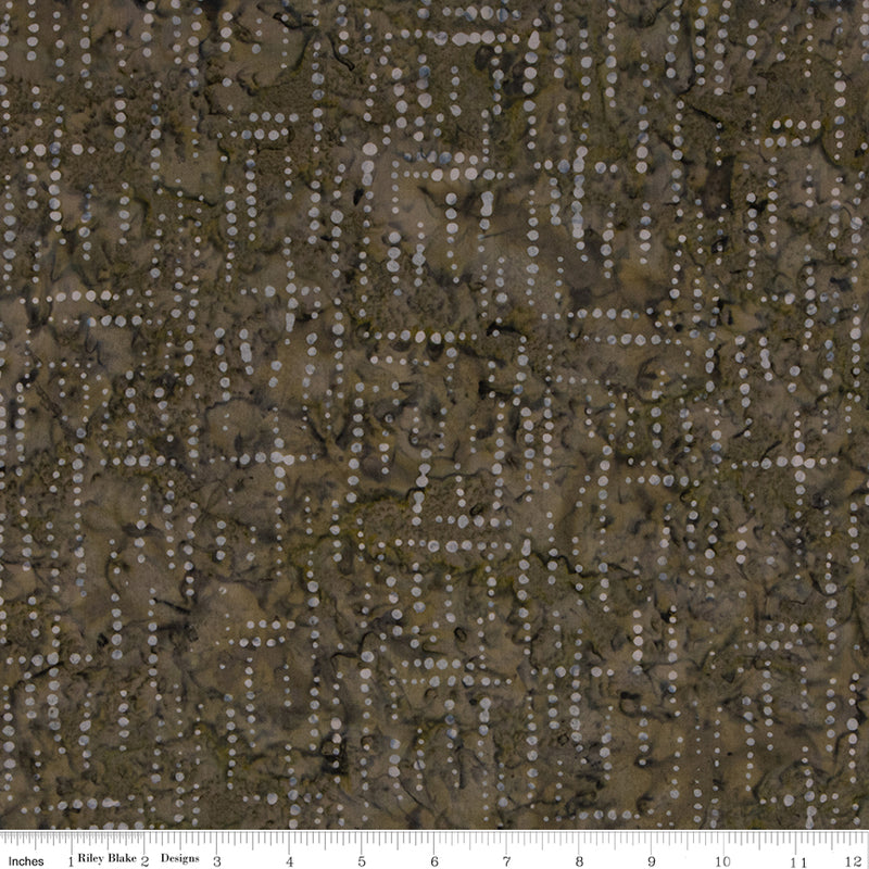 Expressions Batiks Quilt Fabrics - Elementals Dotted Grid in Ash Green/Brown - BTHH514