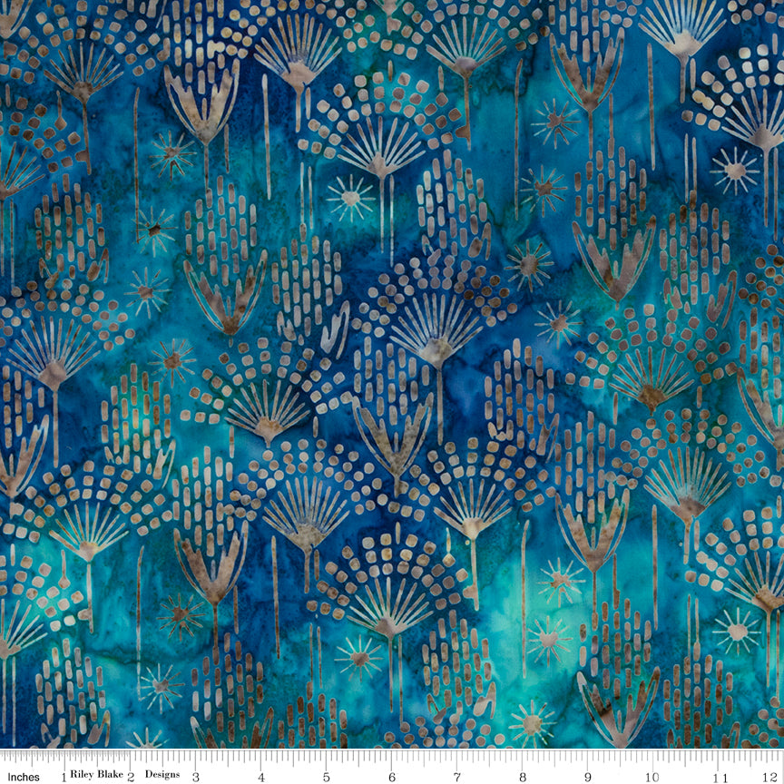 Expressions Batiks Quilt Fabrics - Tjaps Art Deco in Aegean Sea Blue - BTPT1192