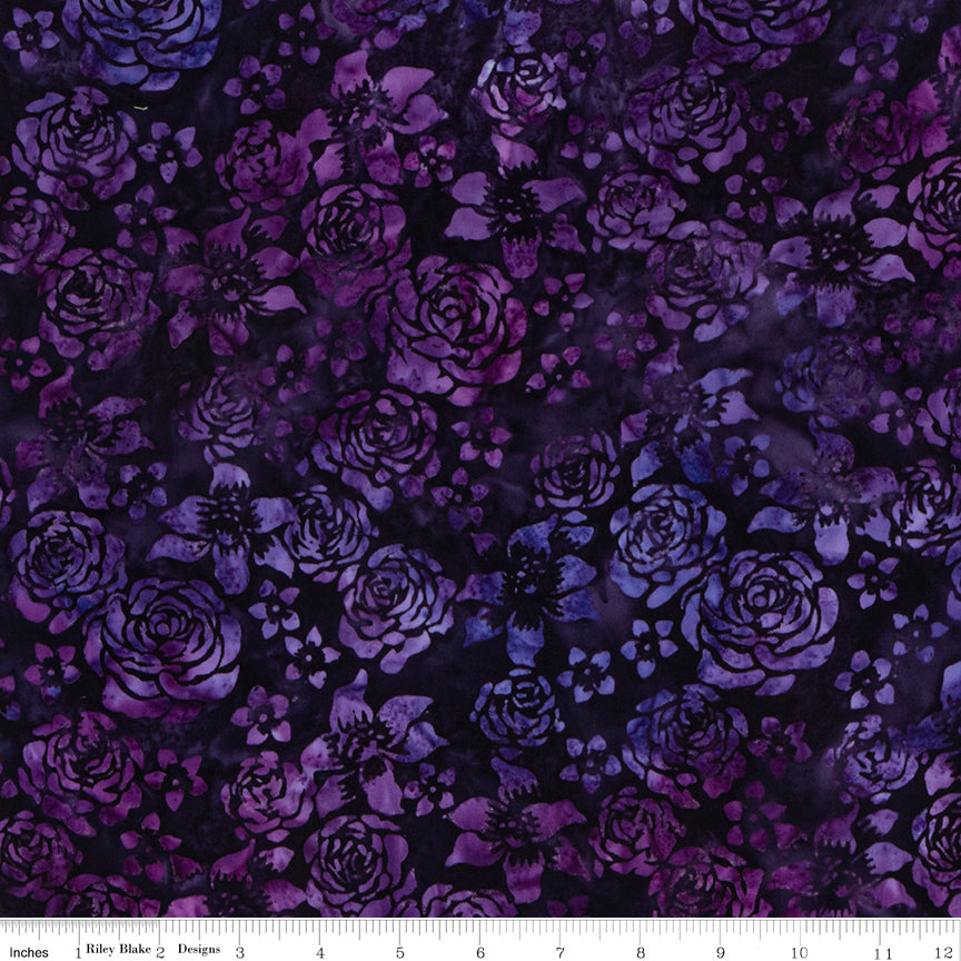 Expressions Batiks Quilt Fabrics - Tjaps Roses in Eggplant Purple - BTPT1120