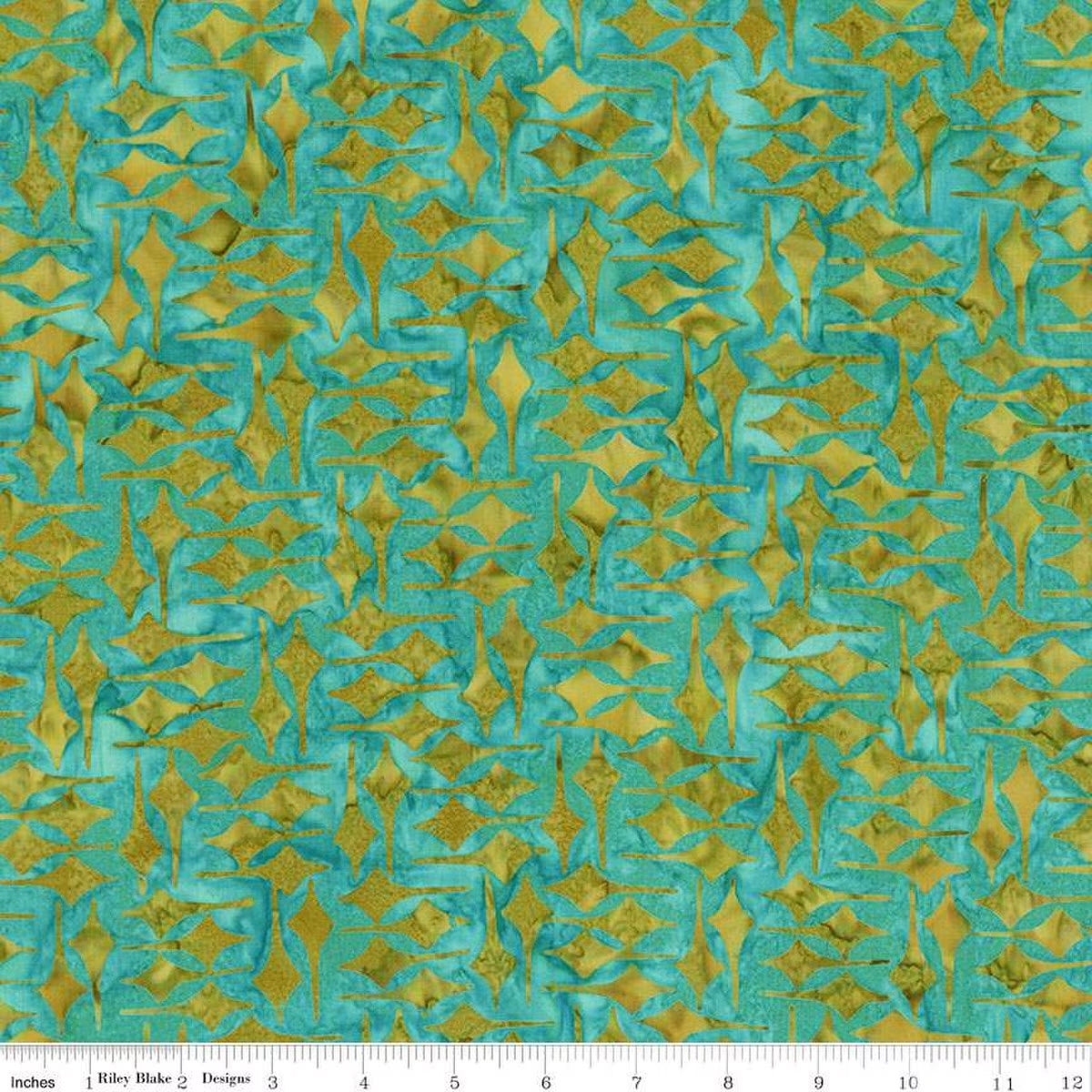 Expressions Batiks Retro Revival Quilt Fabric - Diamonds in Spilled Tea Aqua/Green - BT23274-288