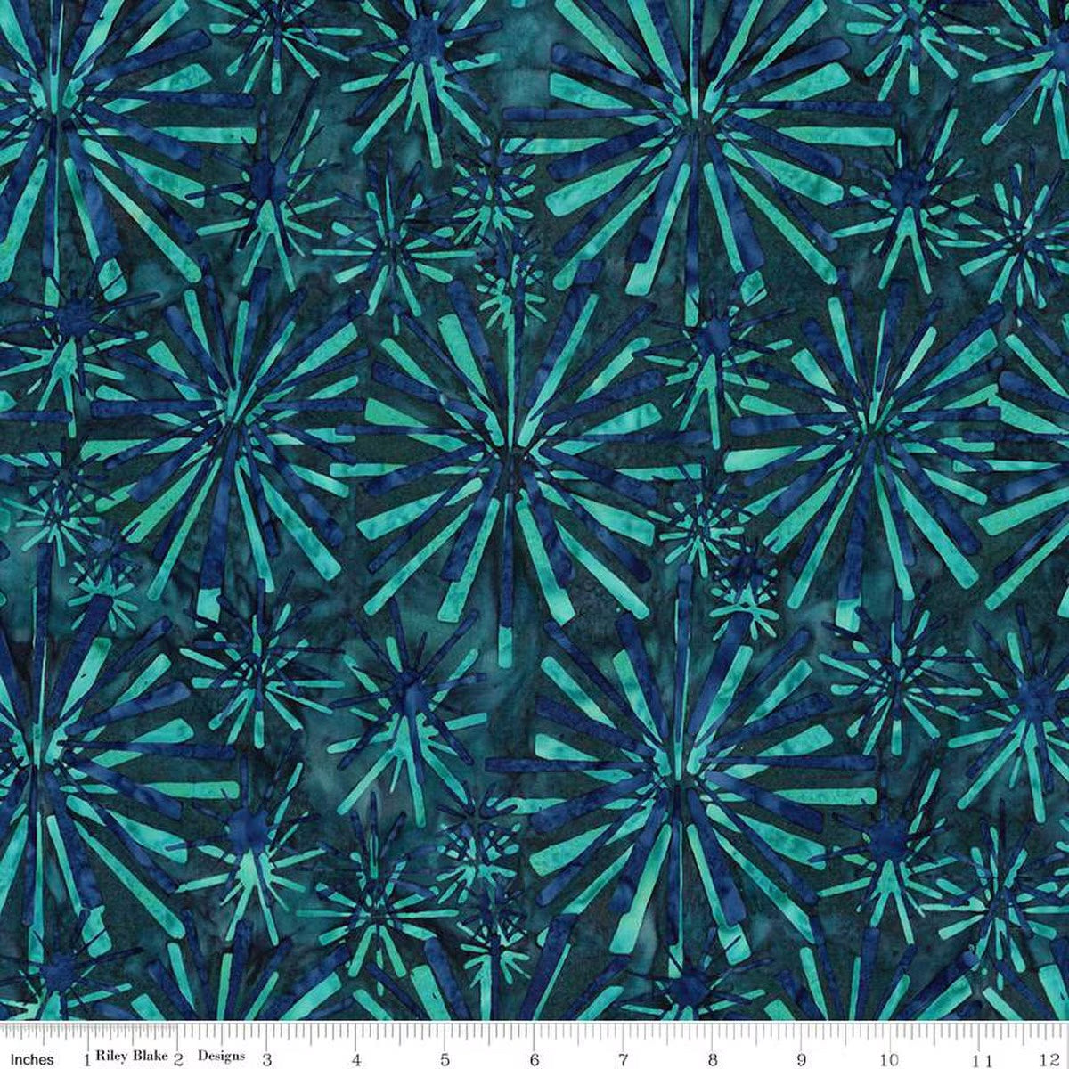 Expressions Batiks Retro Revival Quilt Fabric - Fireworks in Peacock Blue/Aqua - BT23270-306