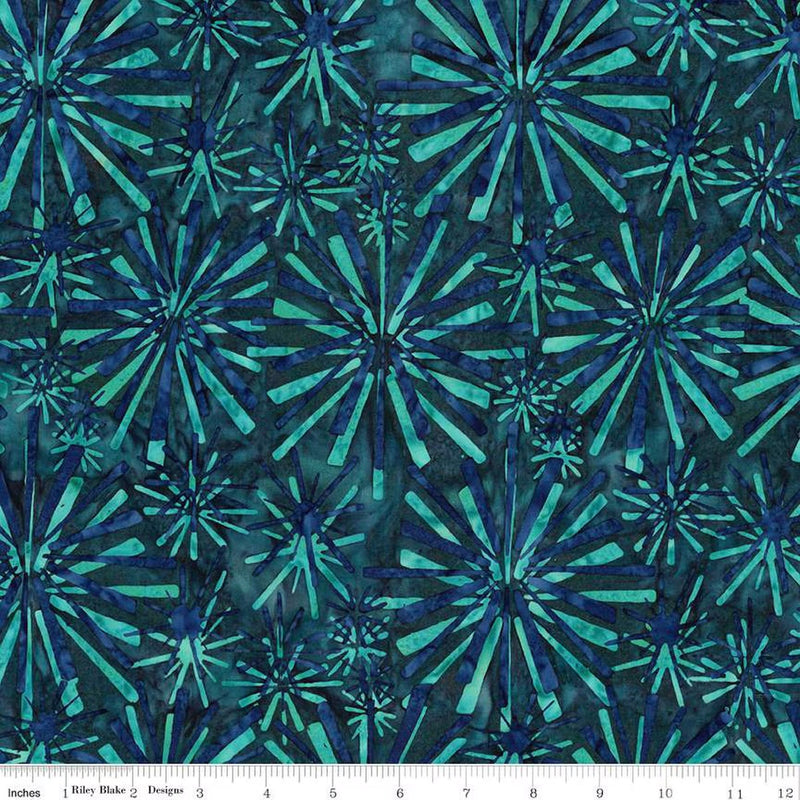 Expressions Batiks Retro Revival Quilt Fabric - Fireworks in Peacock Blue/Aqua - BT23270-306