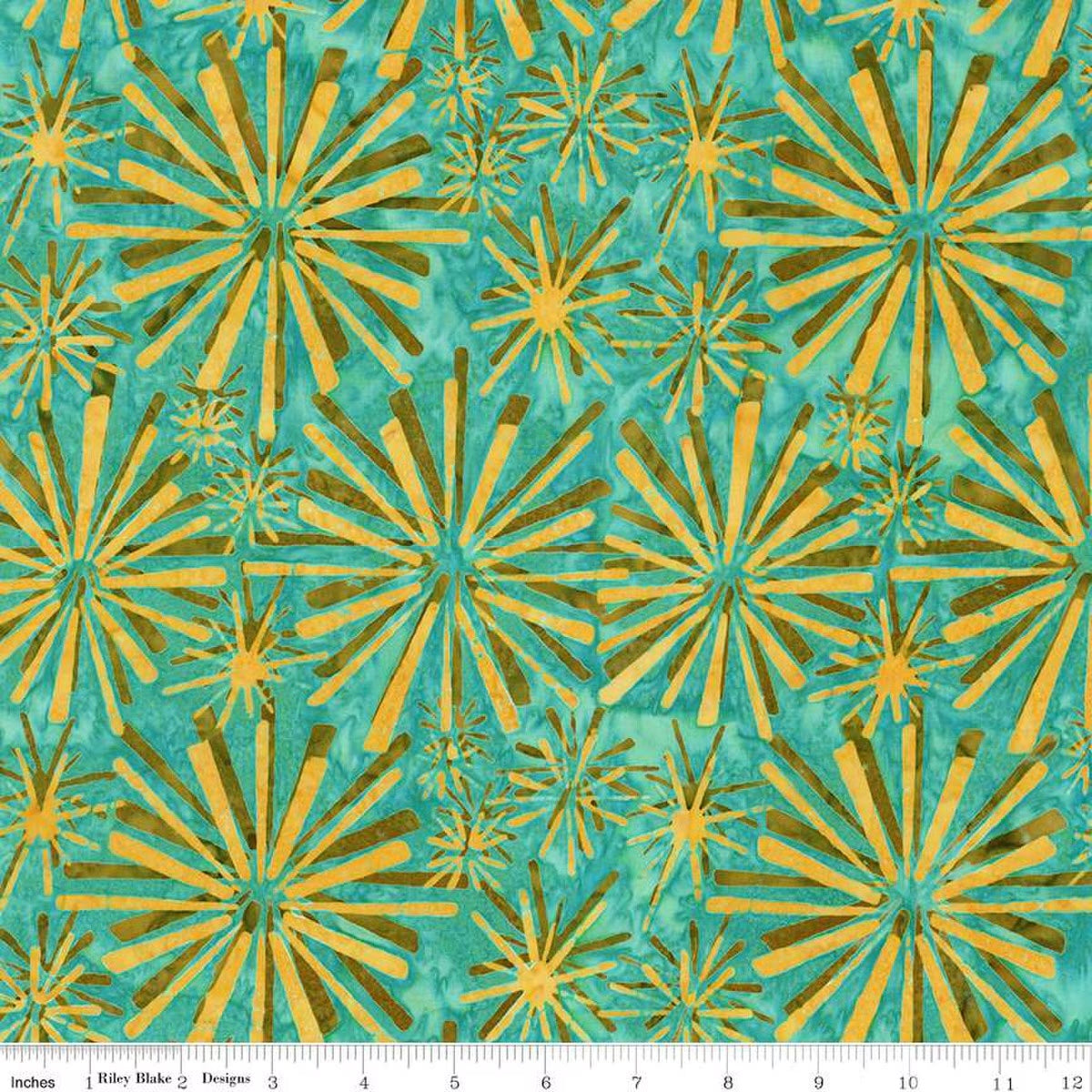 Expressions Batiks Retro Revival Quilt Fabric - Fireworks in Spilled Tea Aqua/Green - BT23270-288