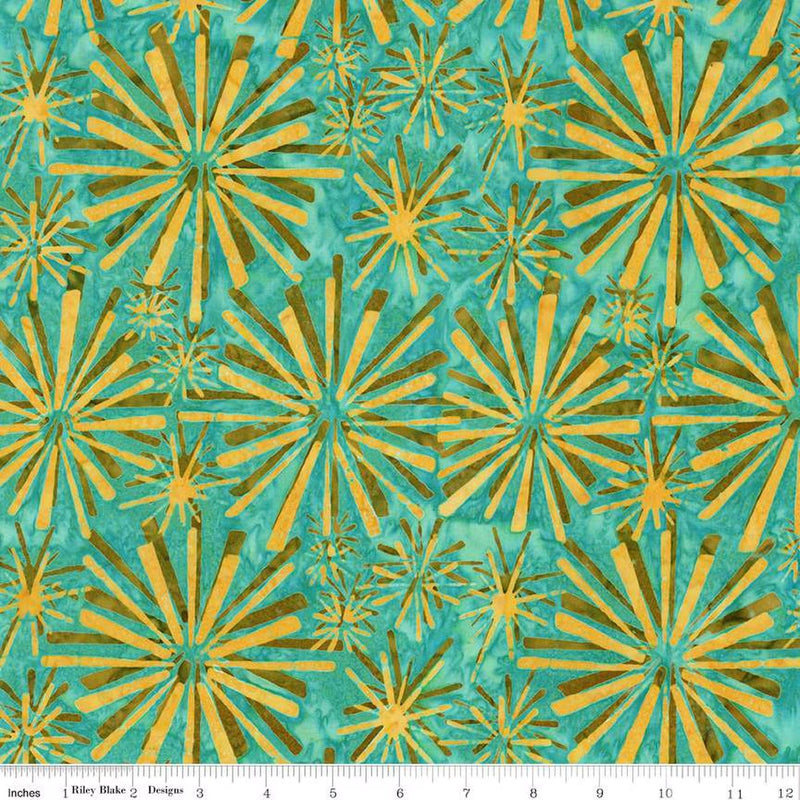 Expressions Batiks Retro Revival Quilt Fabric - Fireworks in Spilled Tea Aqua/Green - BT23270-288