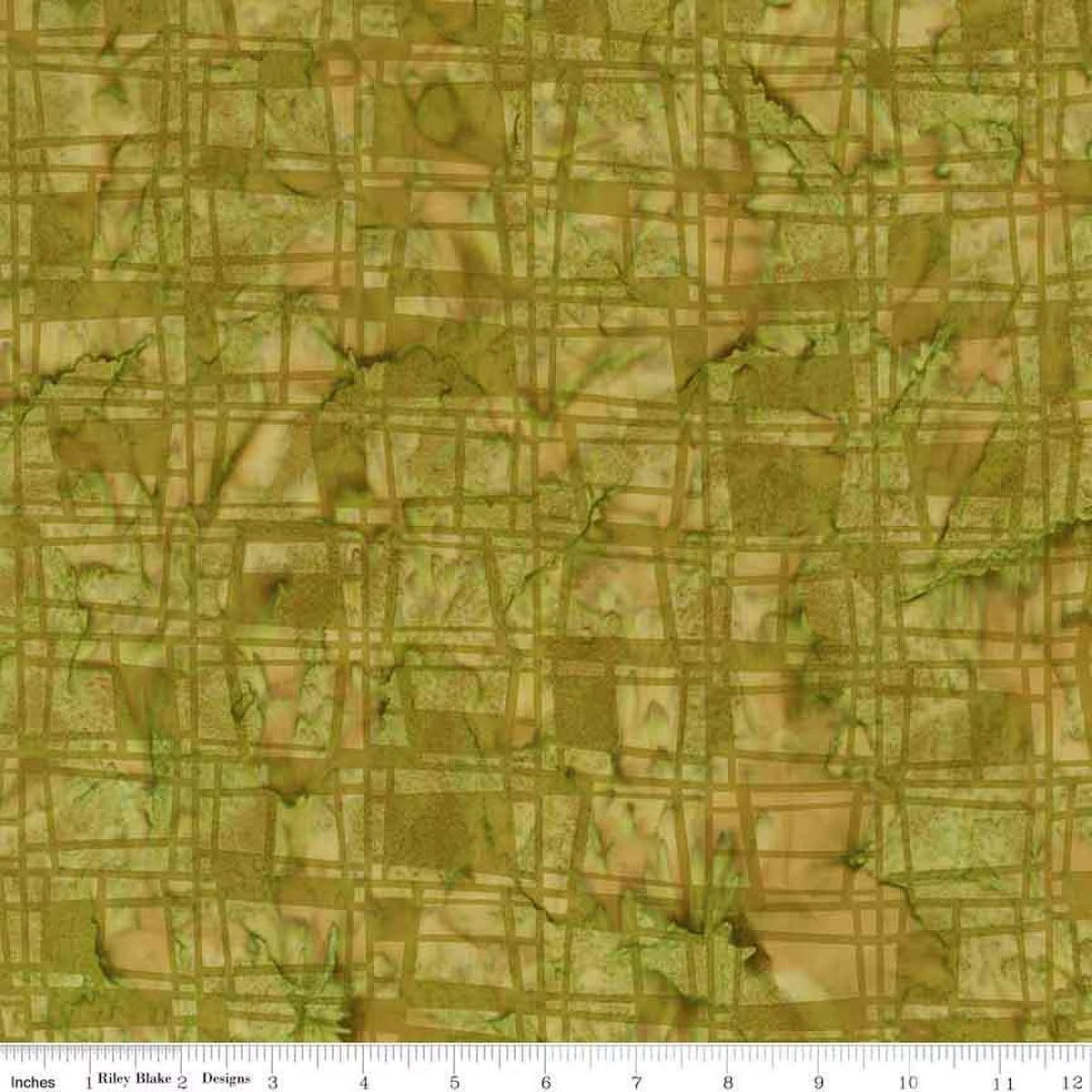 Expressions Batiks Retro Revival Quilt Fabric - Grid in Artichoke Green - BT23273-321