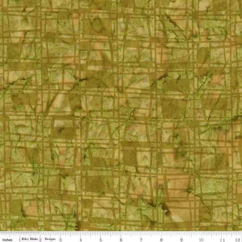 Expressions Batiks Retro Revival Quilt Fabric - Grid in Artichoke Green - BT23273-321