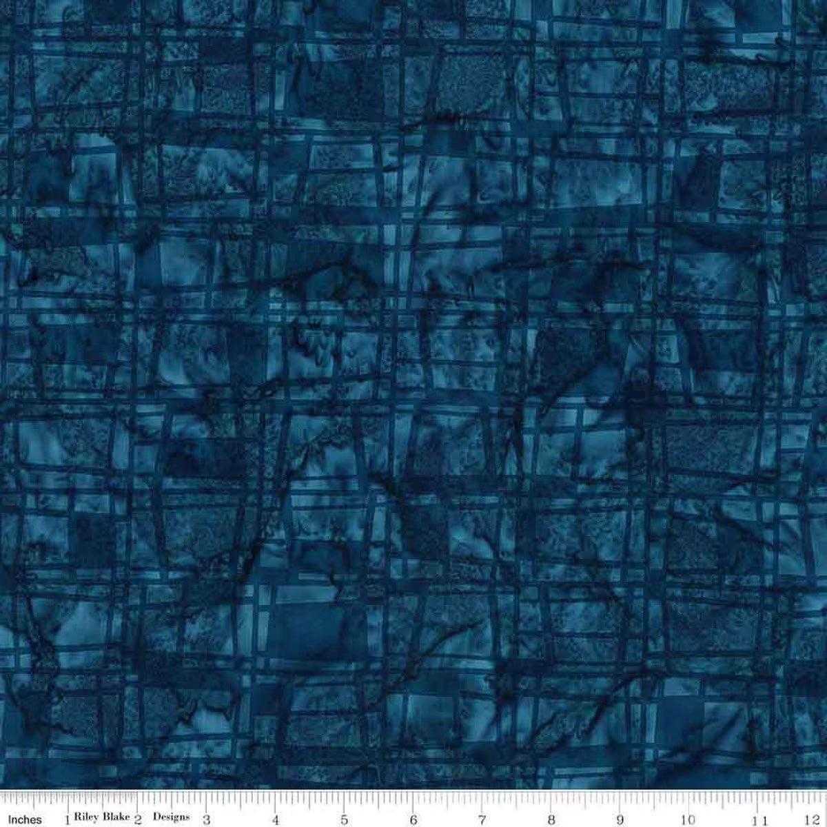Expressions Batiks Retro Revival Quilt Fabric - Grid in Indigo Dye Blue - BT23273-298