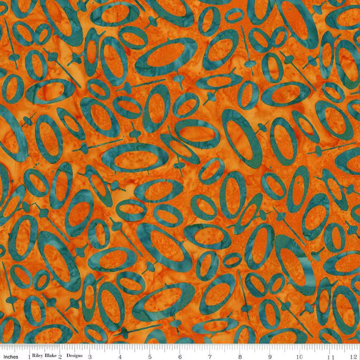 Expressions Batiks Retro Revival Quilt Fabric - Ovals in Alani Orange/Aqua - BT23272-248