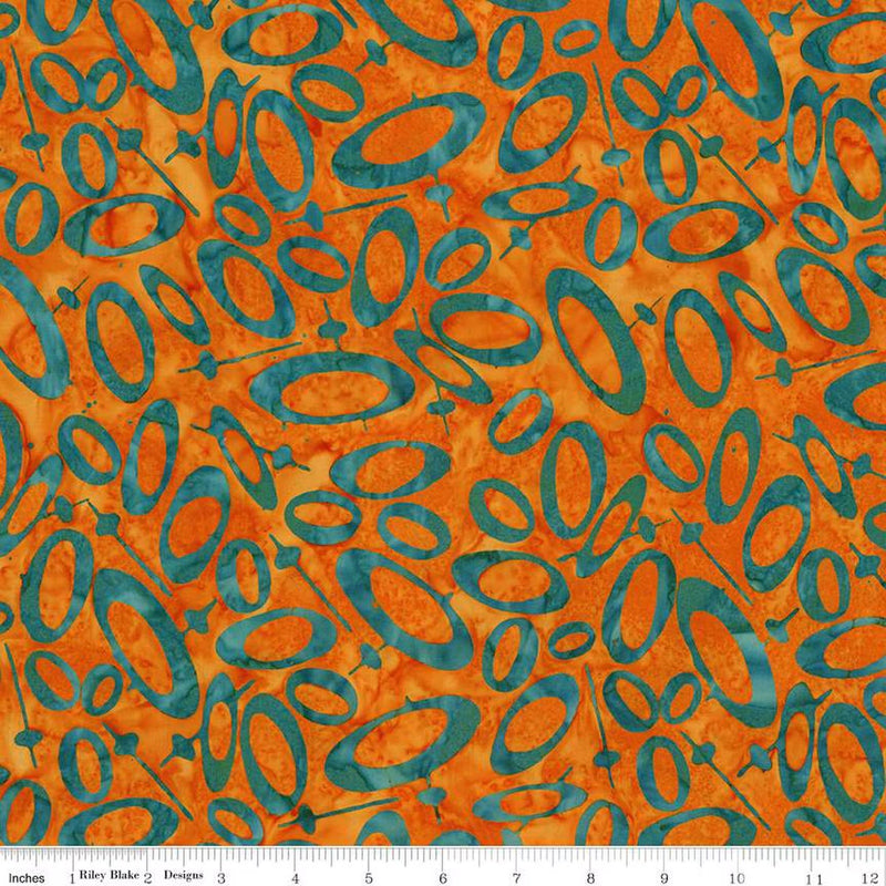 Expressions Batiks Retro Revival Quilt Fabric - Ovals in Alani Orange/Aqua - BT23272-248