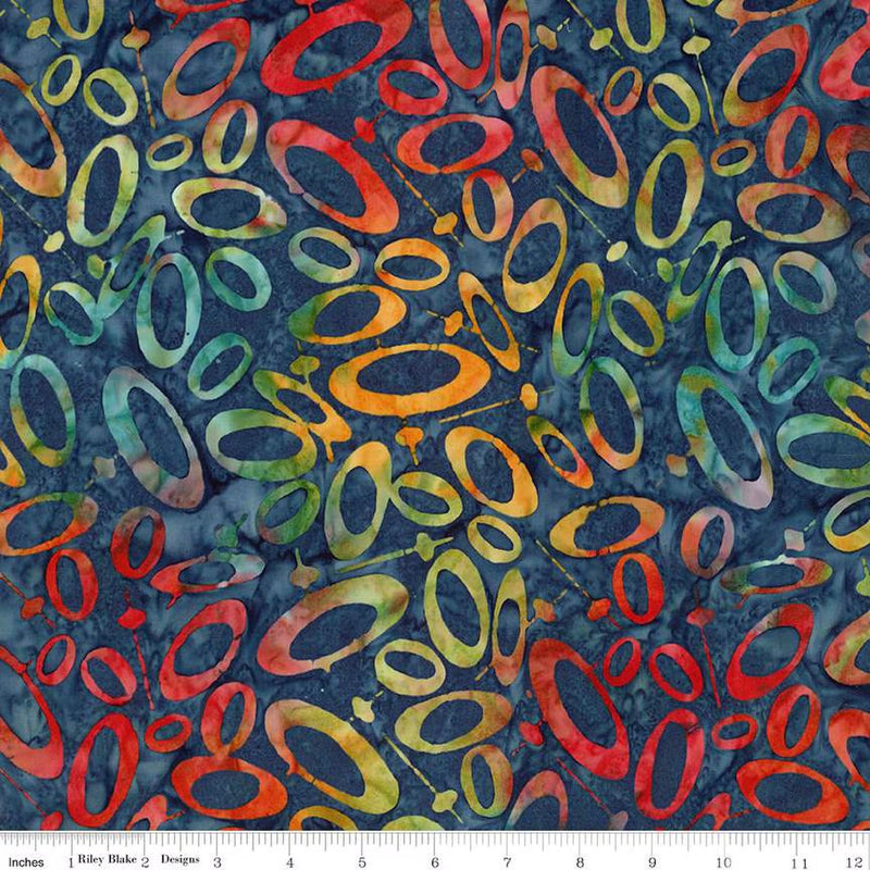 Expressions Batiks Retro Revival Quilt Fabric - Ovals in Dark Skies Blue/Multi - BT23272-307