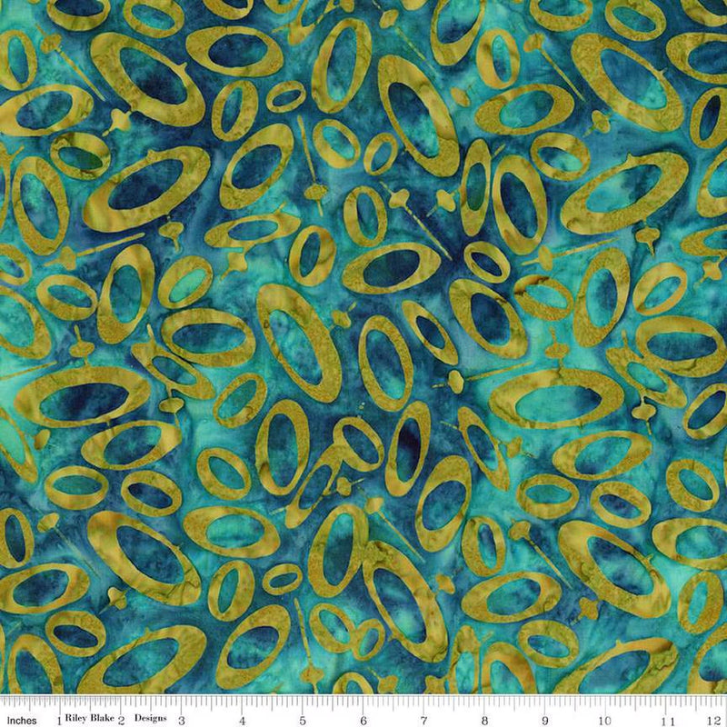Expressions Batiks Retro Revival Quilt Fabric - Ovals in Lagoon Beach Aqua/Green - BT23272-285