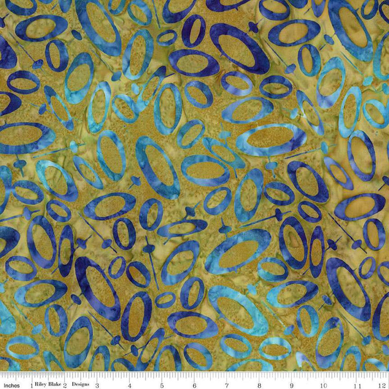 Expressions Batiks Retro Revival Quilt Fabric - Ovals in Peridot Fern Blue/Green - BT23272-325