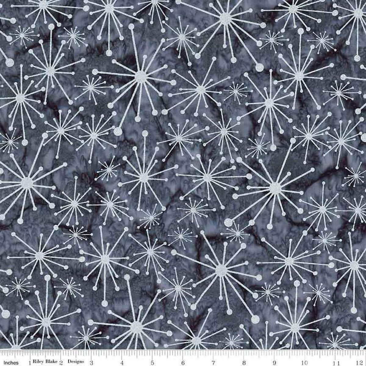 Expressions Batiks Retro Revival Quilt Fabric - Starburst in Charcoal Gray/Silver Metallic - BTM23275-157