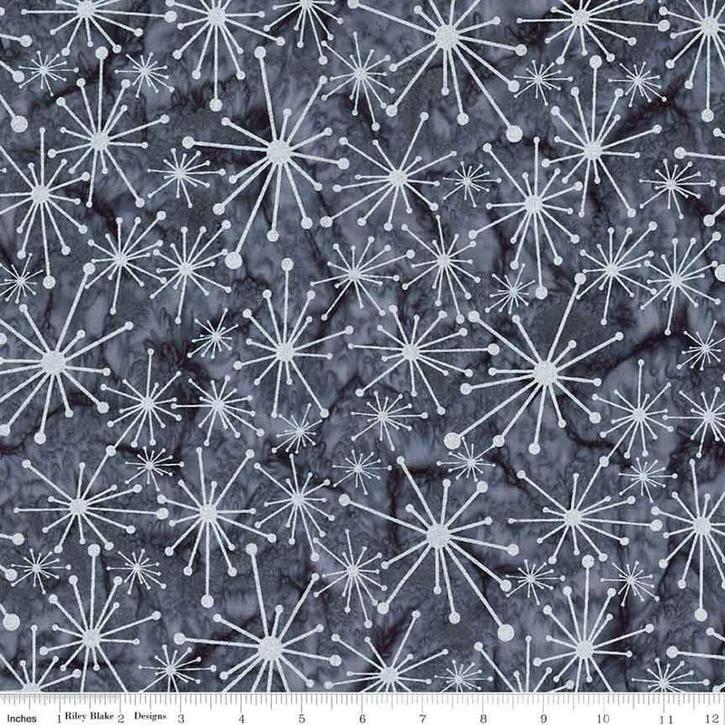 Expressions Batiks Retro Revival Quilt Fabric - Starburst in Charcoal Gray/Silver Metallic - BTM23275-157
