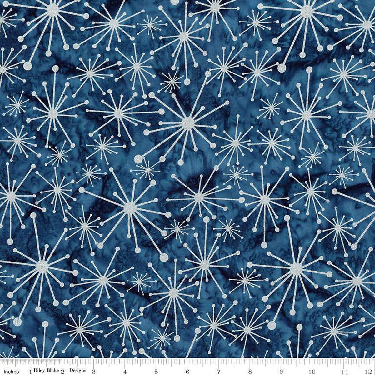 Expressions Batiks Retro Revival Quilt Fabric - Starburst in Indigo Dye Blue/Silver Metallic - BTM23275-298