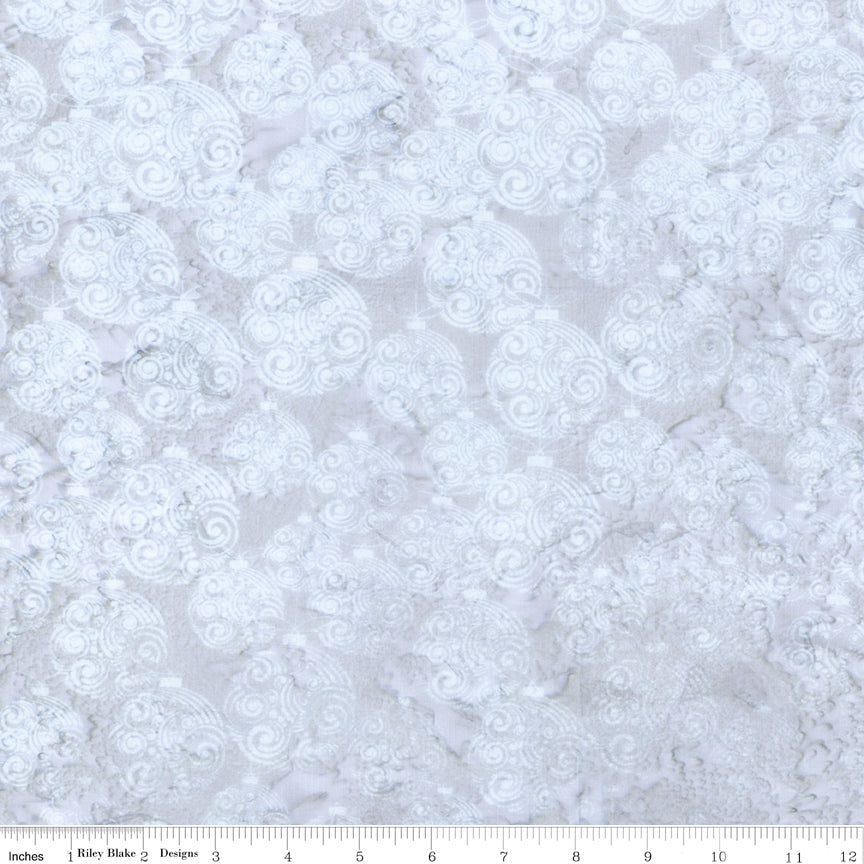 Expressions Holiday Sparkle Batik Quilt Fabric - Ornaments in Pearl River Gray - BT23556-151