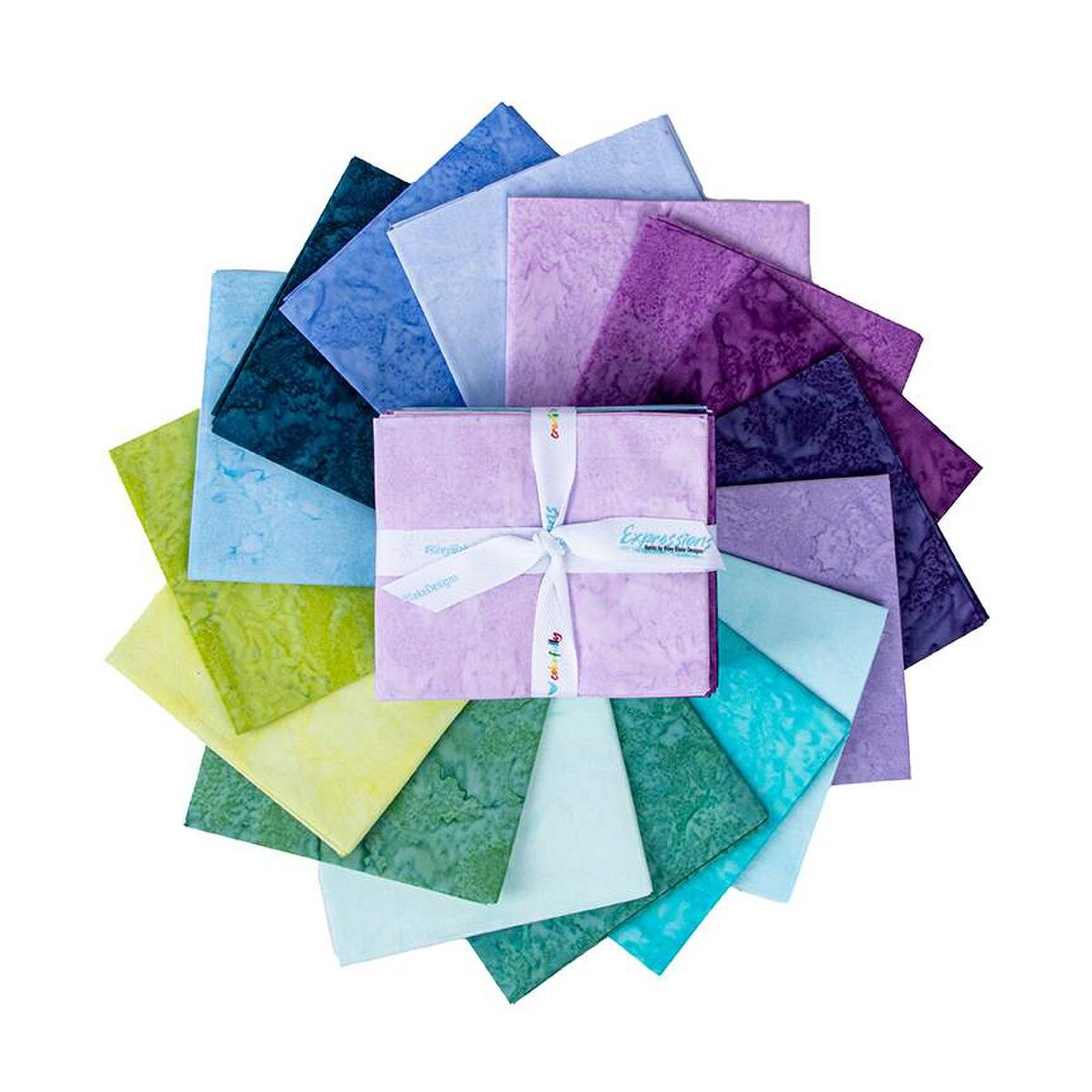 Expressions Hand-Dyes Batik Quilt Fabric - 16 piece Misty Meadows Fat Quarter Bundle (Blues/Purples/Greens) - FQ-21005-16
